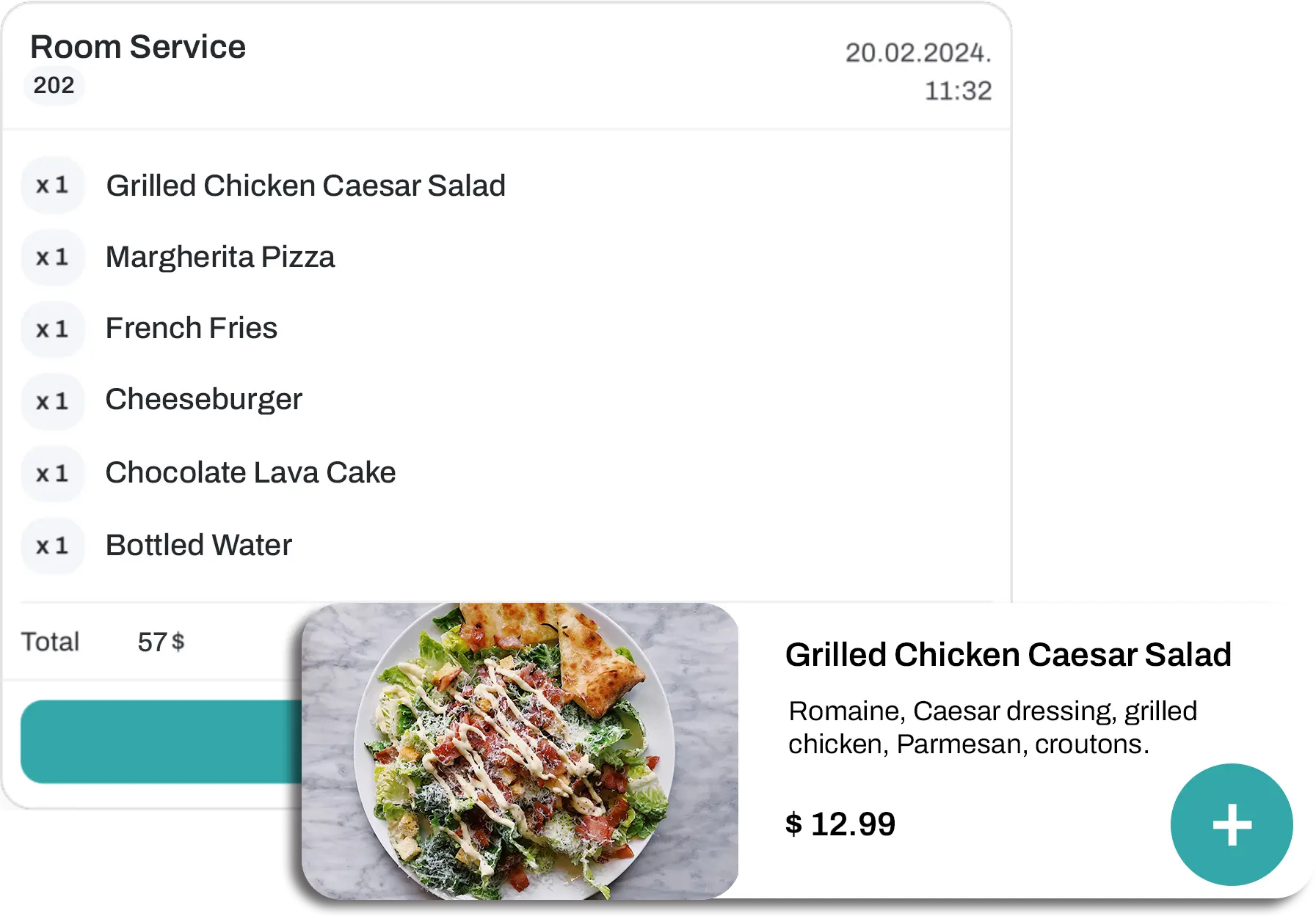 Guest ordering screen showing available hotel services