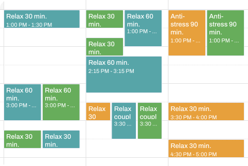 Spa appointment booking interface with available time slots