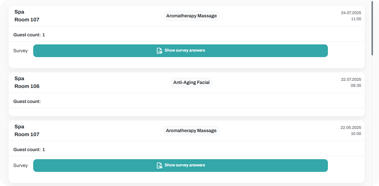 Guest interaction and request history screen