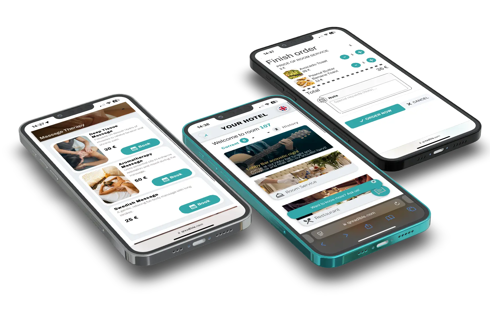 Guest ordering, reservations and appointments overview screen