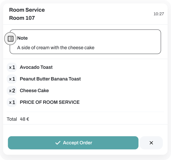 Staff screen for accepting or declining a guest request