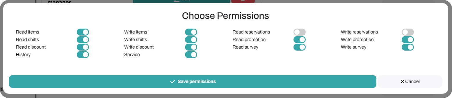 Permission-based staff account settings screen