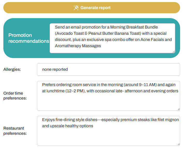 Qready AI assistant guest report screen